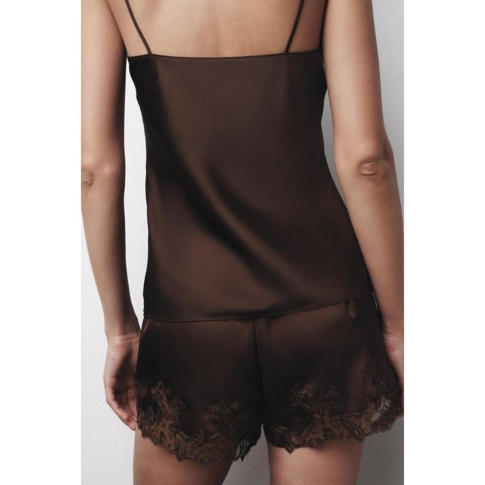 ZARA SATIN TOP WITH EMBROIDERY AND LACE - Picture 3 of 5